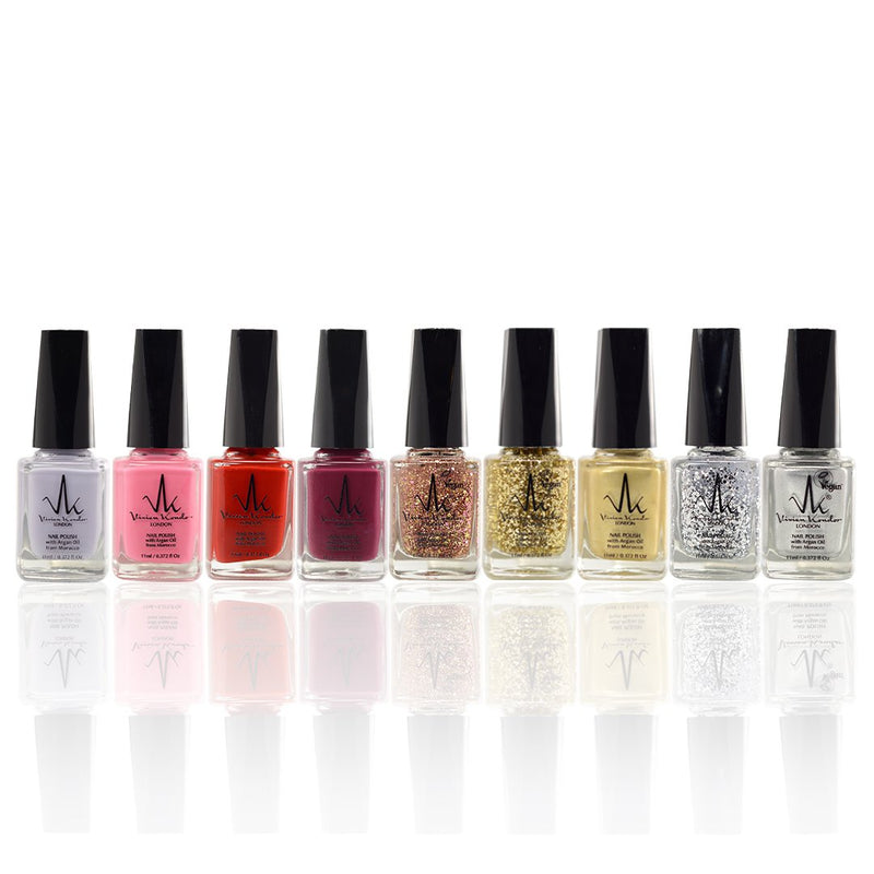 (Box Of 9) Vegan Nail Polish Long-Lasting Chip Resistant Shiny Nail polish infused with Argan Oil image 1