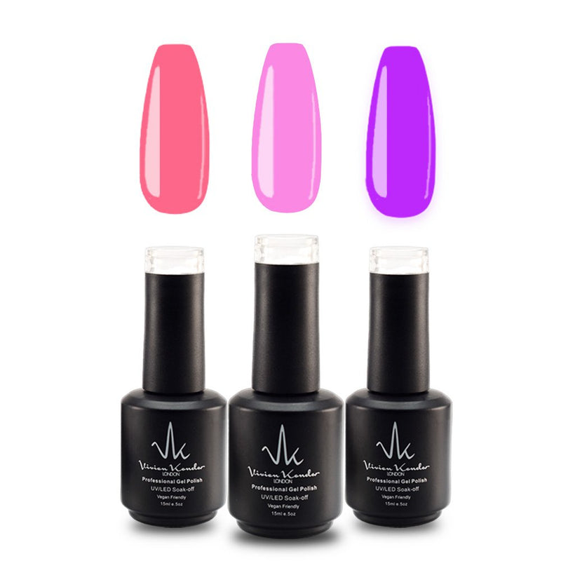 Vivien Kondor Gel Polish Trio (Hot Pink + Berry Twist +Purple Violet) (3x15ml) | Vegan friendly & Cruelty Free image 0