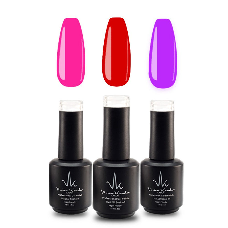 Vivien Kondor Gel Polish Trio (Flamenco + Blood Red +Purple Violet) (3x15ml) | Vegan friendly & Cruelty Free image 0