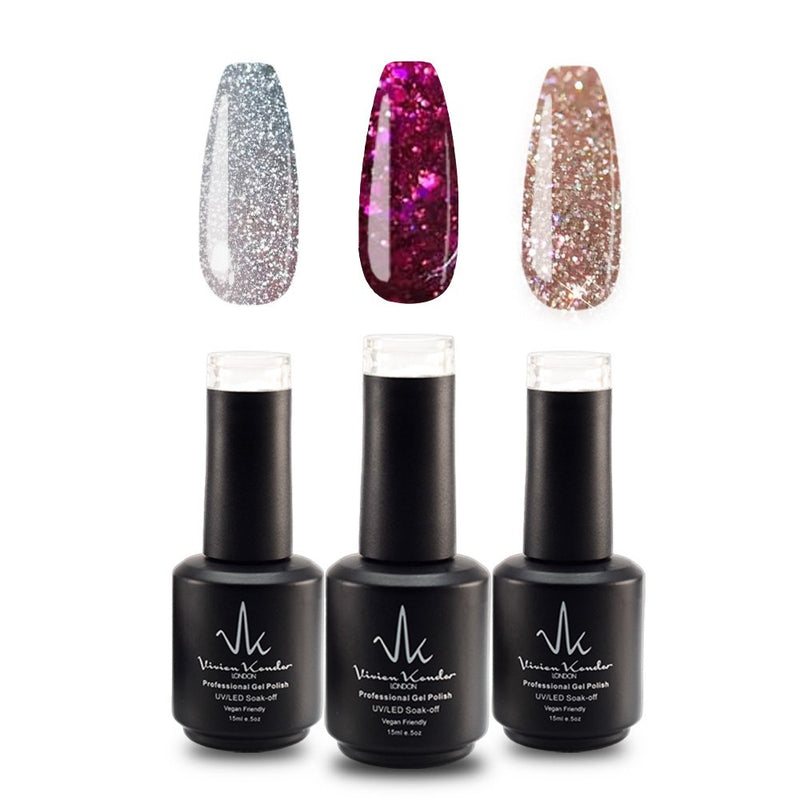 Vivien Kondor Gel Polish Trio (Silver ice + Pink Dust + Sparkling Champagne) 3x15ml | Vegan friendly & Cruelty Free image 0